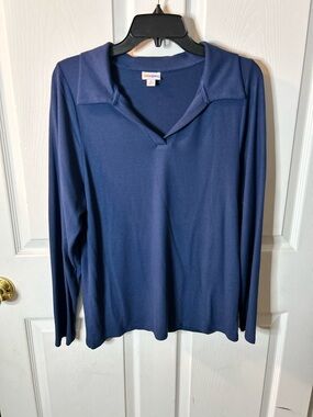 NWOT “Courtney” Navy Long-Sleeve V-Neck Polo Top